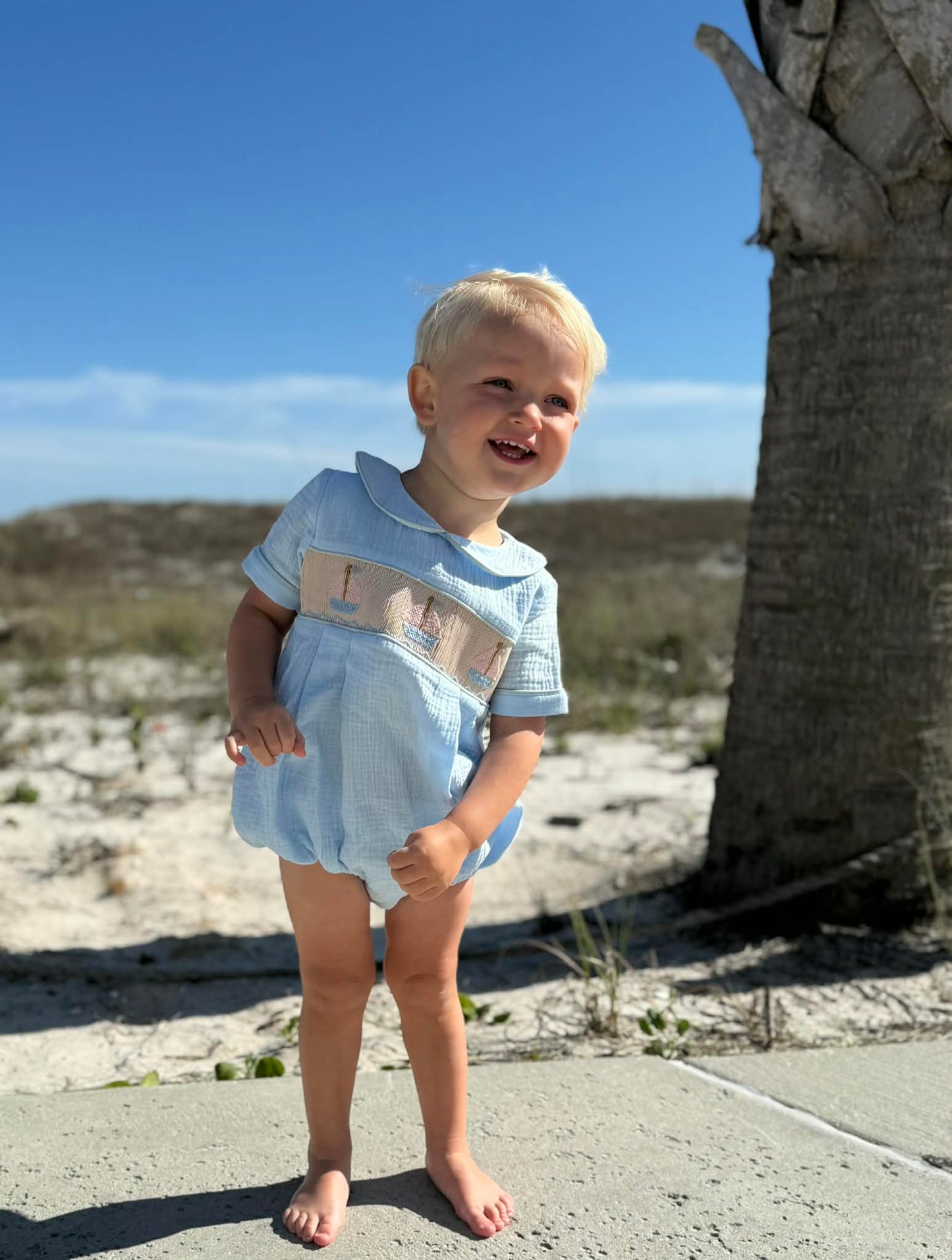 Boys Smocked Sail Boat Bubble