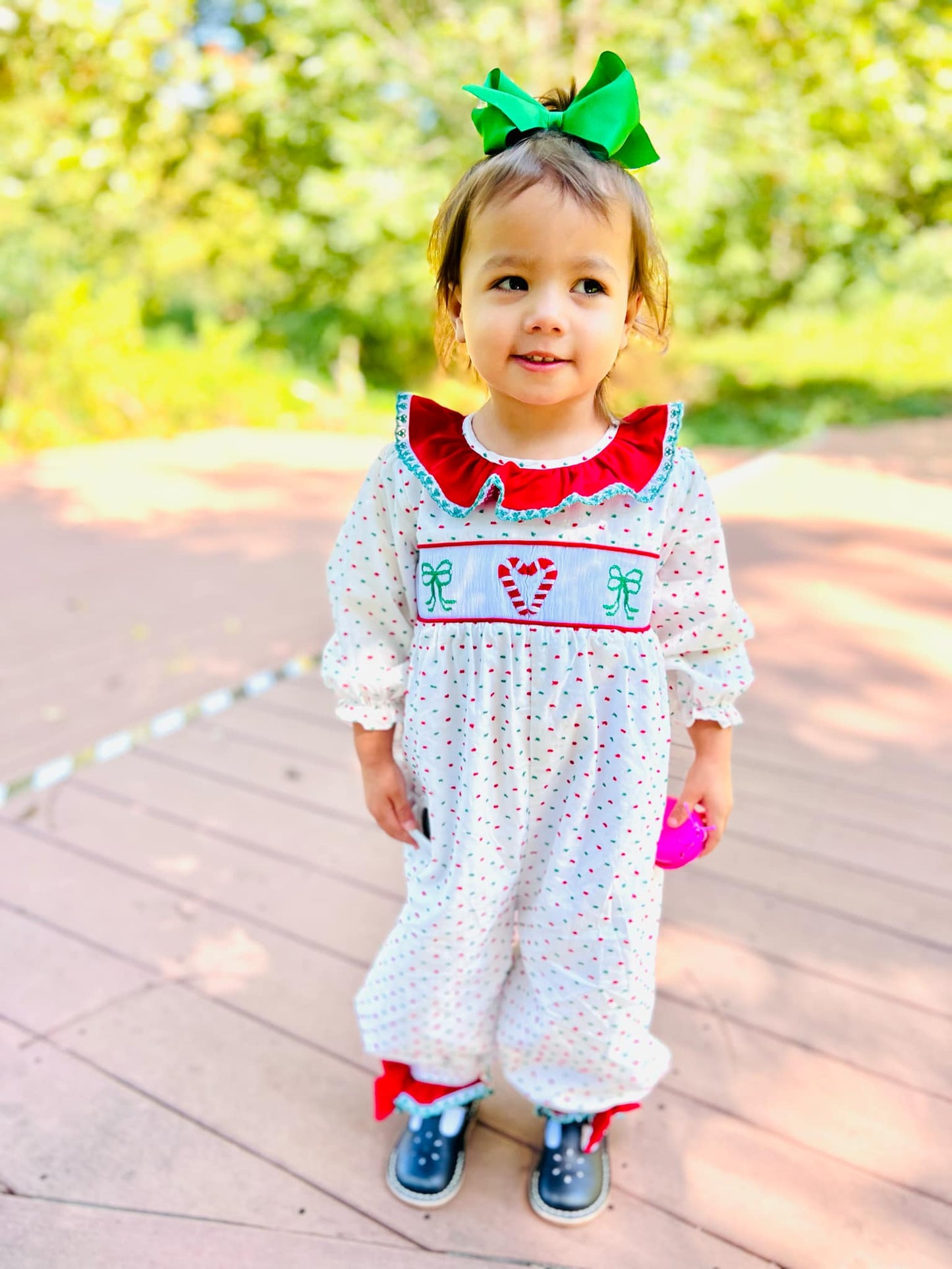 Girl’s Smocked Candy Cane Romper