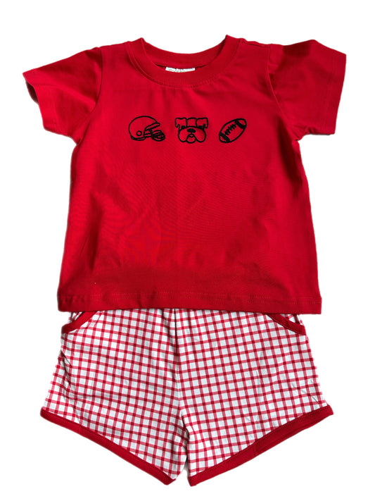 Embroidered Bulldog Football Short Set