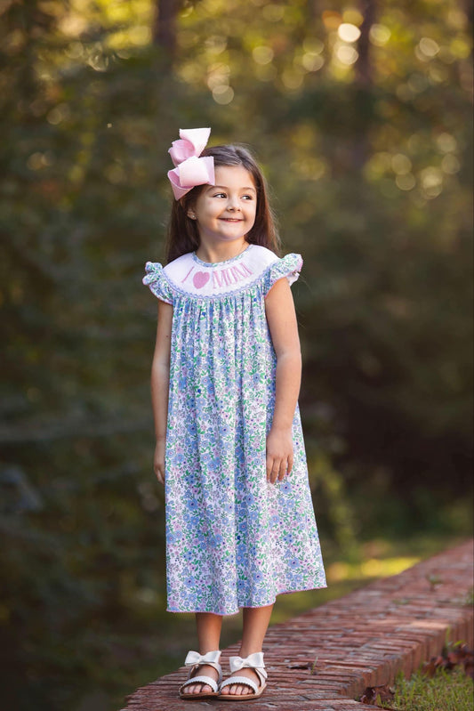 I Love Mom Smocked Girls’ Dress