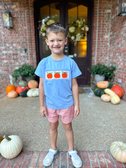 Boy’s Smocked Pumpkin Short Set