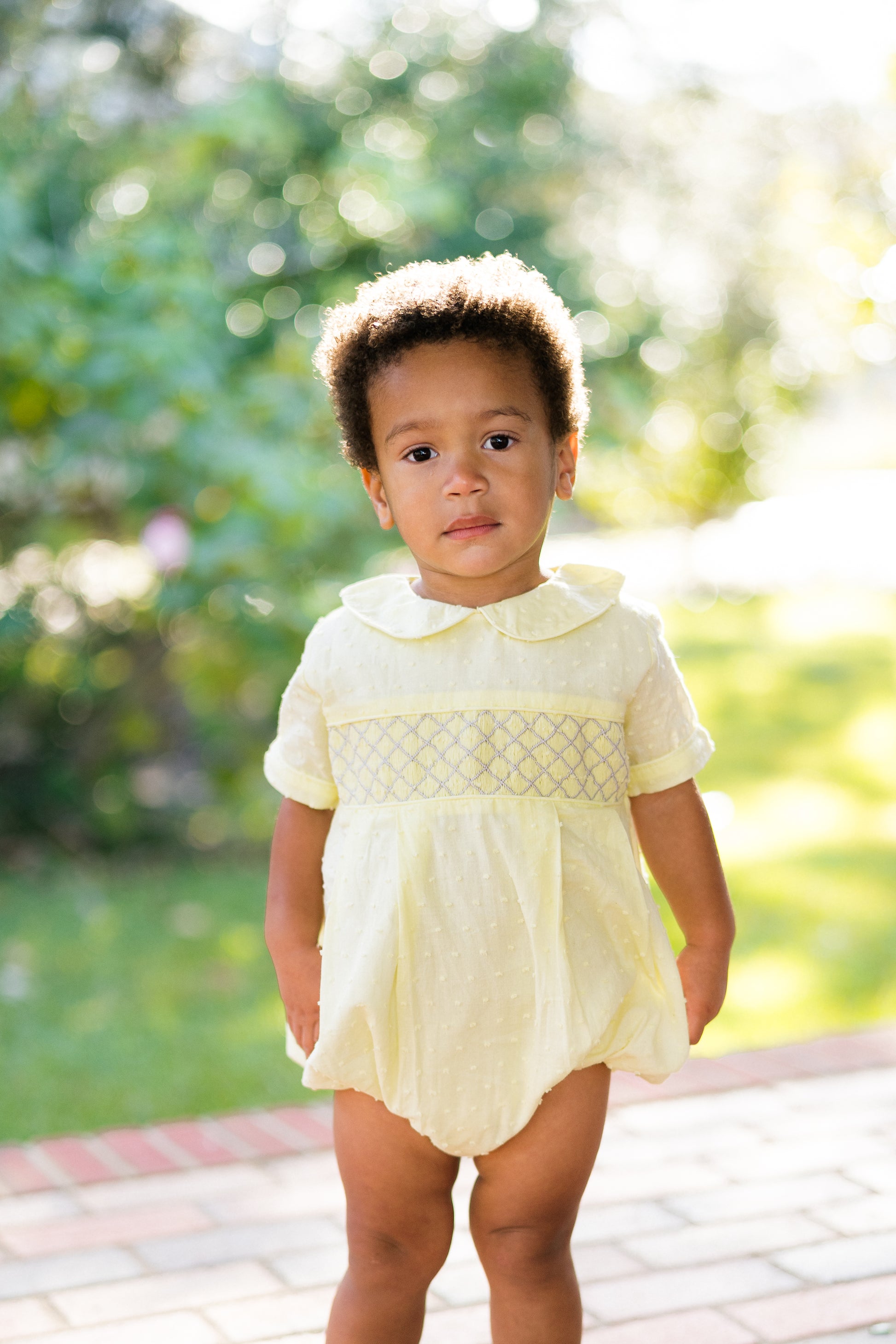 Boy’s Yellow Smocked Swiss Dot Bubble 3T