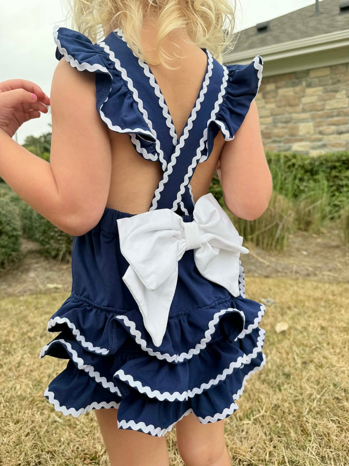 Girl’s Navy Smocked Baseball Bubble