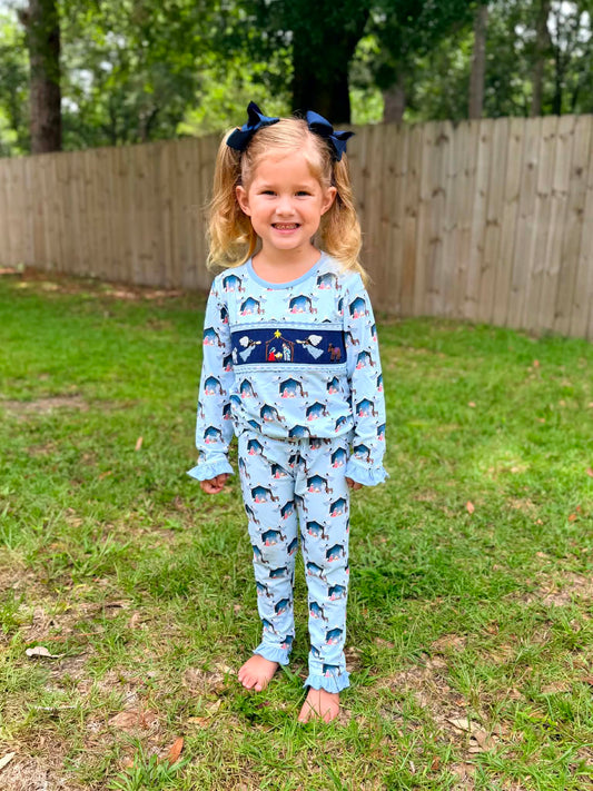 Girls Smocked Nativity Pajama Set