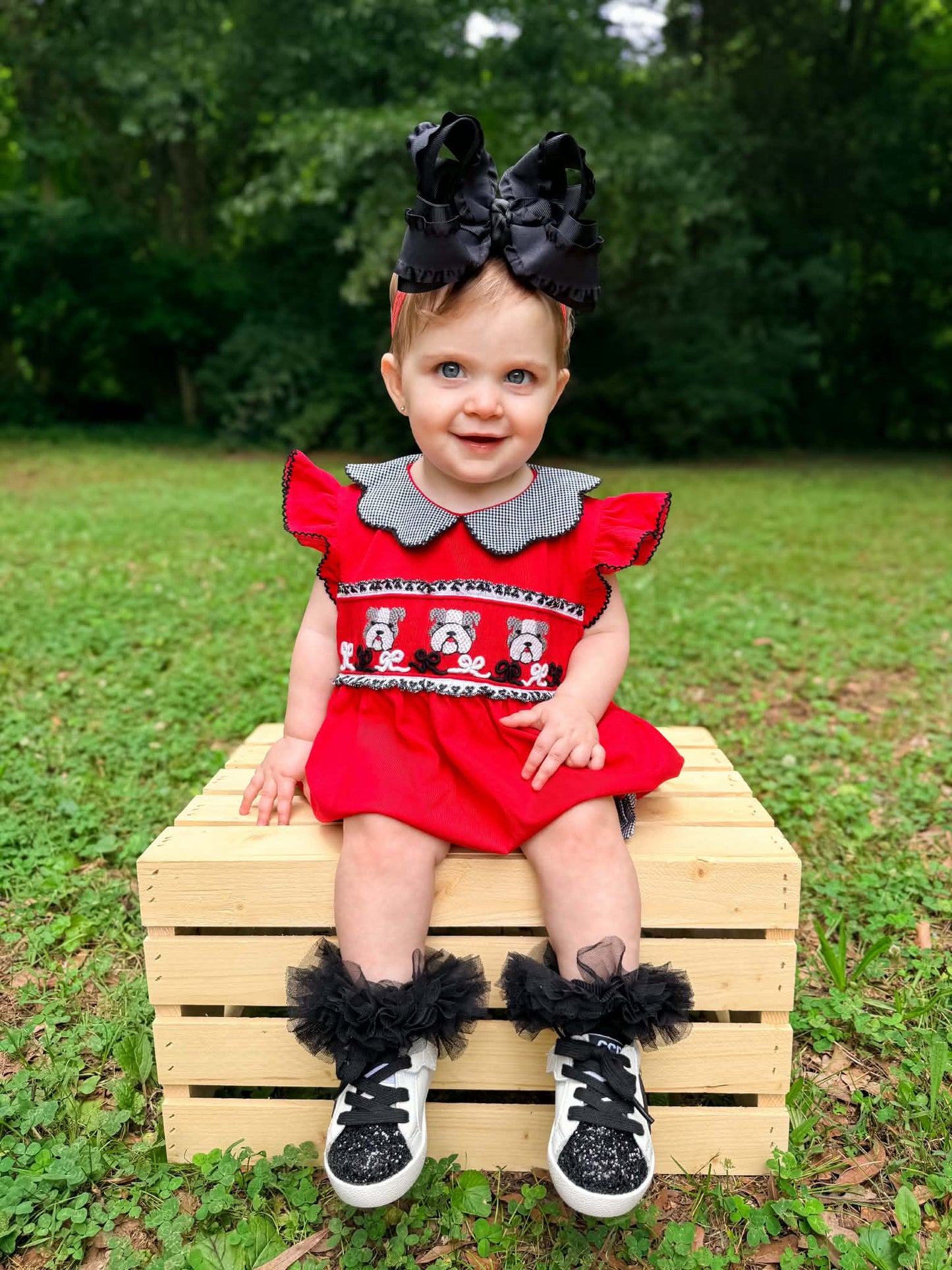 Girl’s Smocked Bulldog Bubble