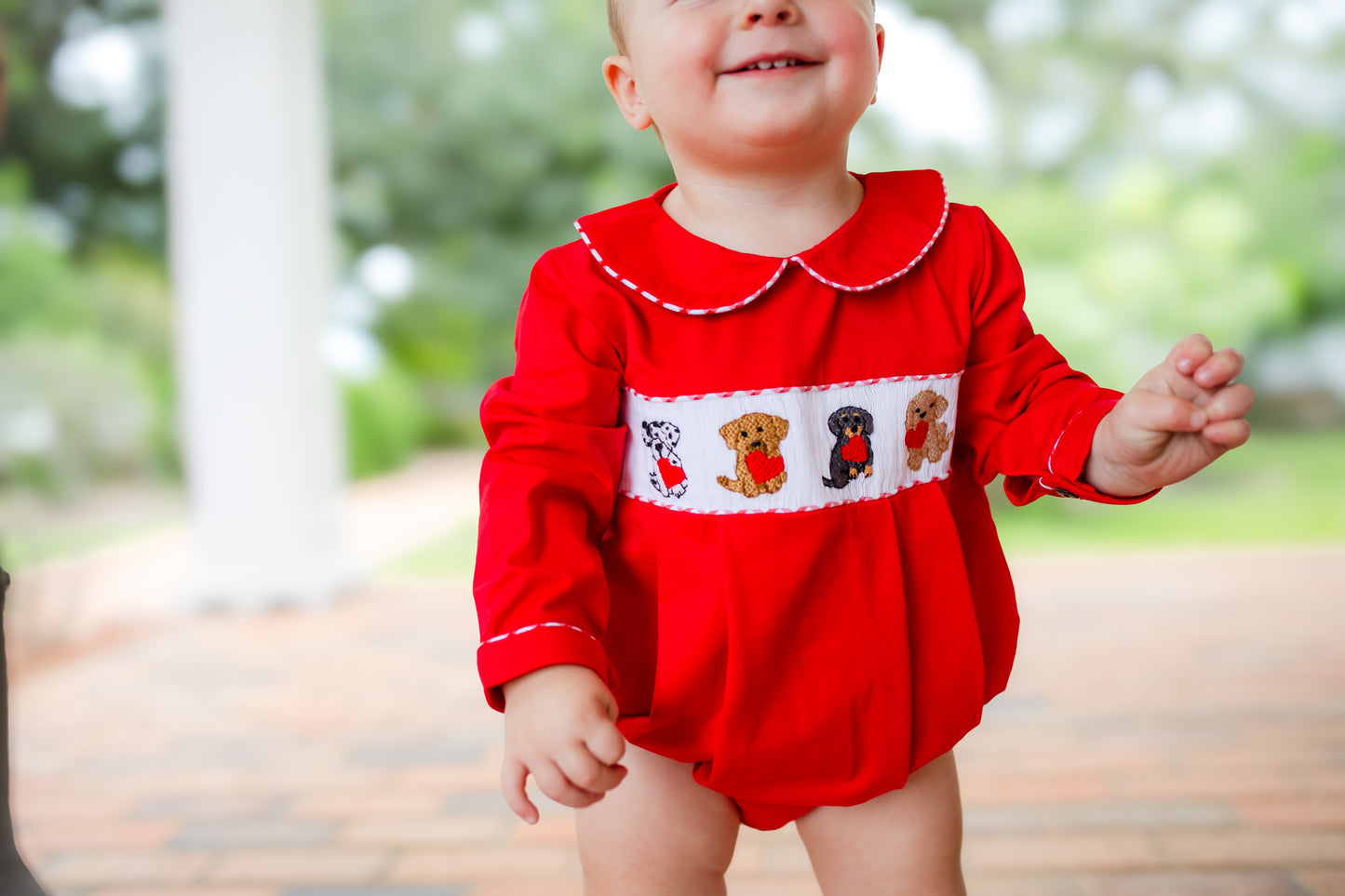 Boy’s Smocked Valentine Puppy Bubble