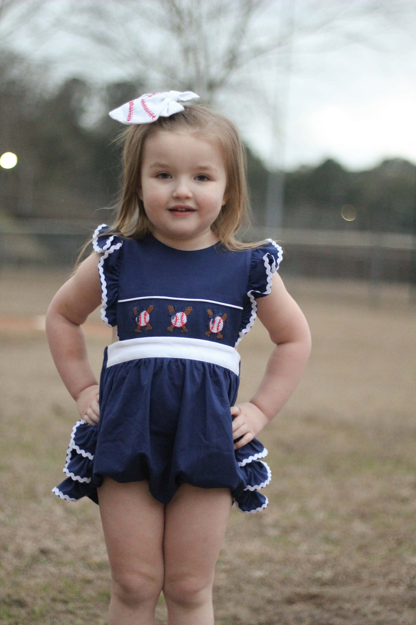 Girl’s Navy Smocked Baseball Bubble