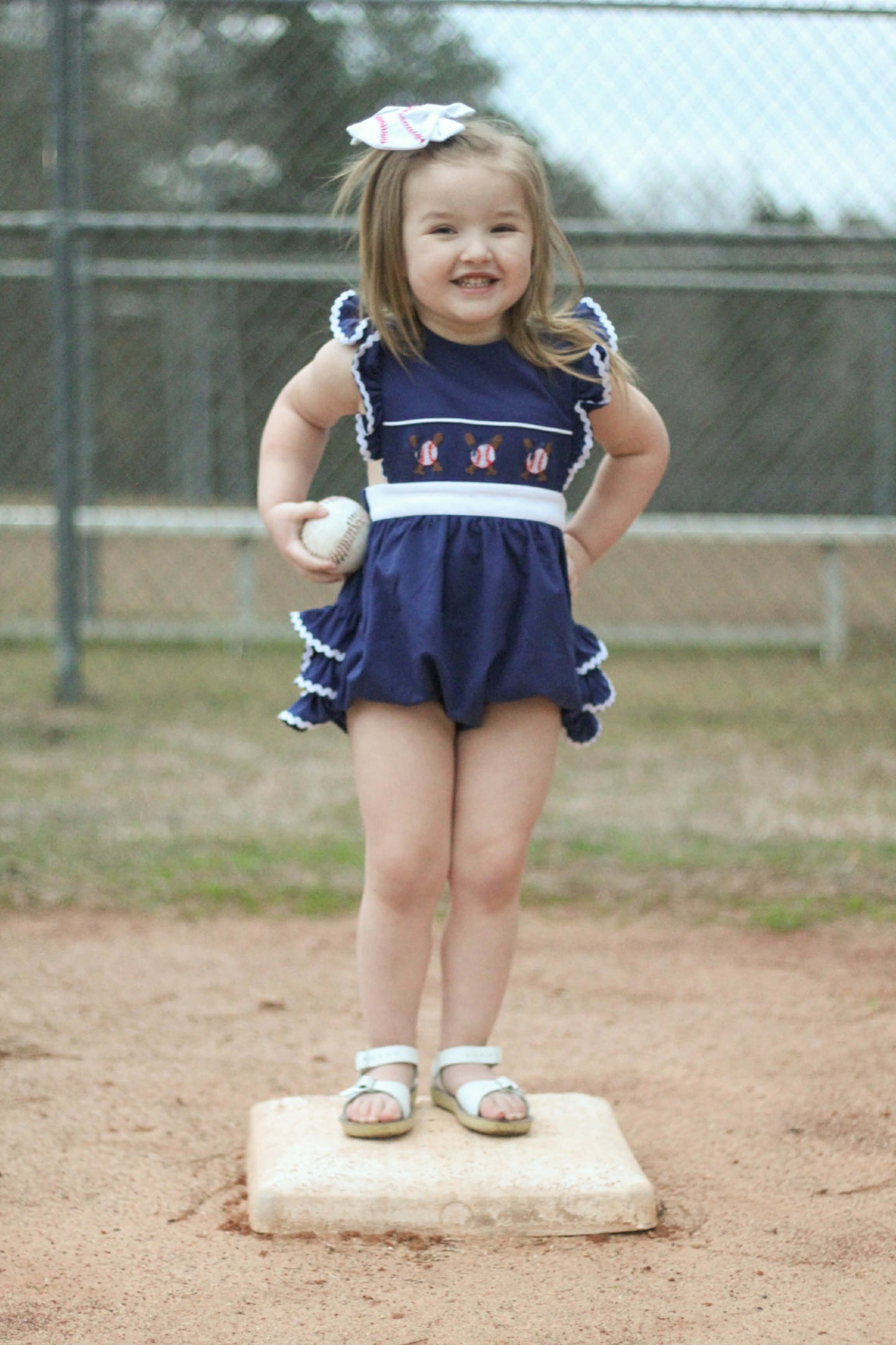 Girl’s Navy Smocked Baseball Bubble