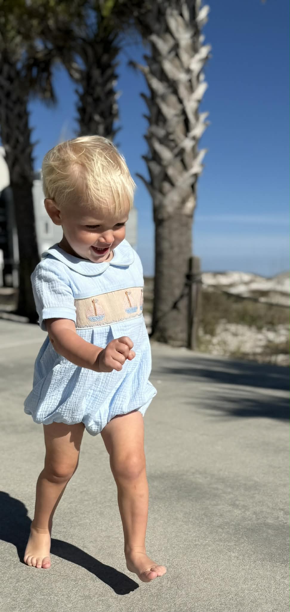 Boys Smocked Sail Boat Bubble