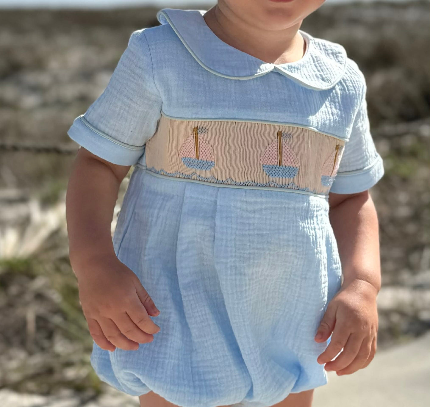 Boys Smocked Sail Boat Bubble