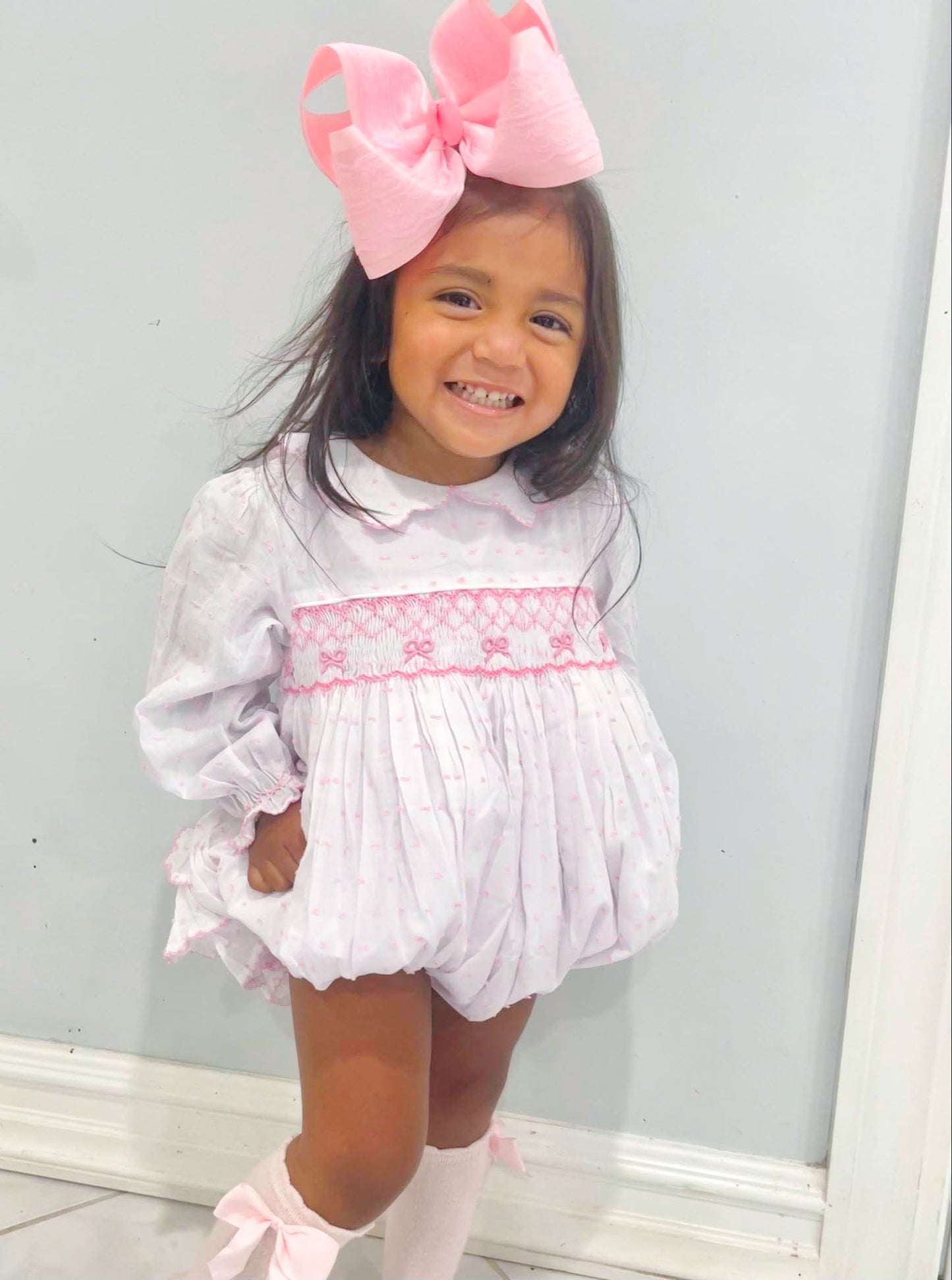 Girls Smocked Bow Bubble