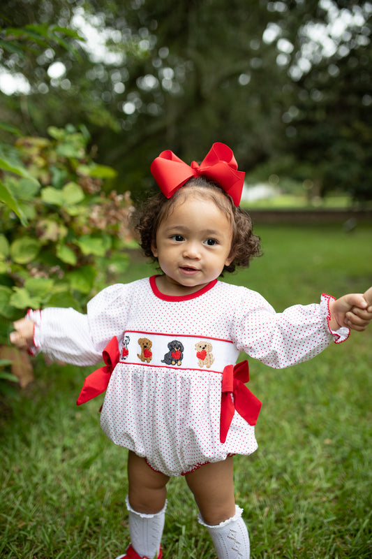 Girl’s Smocked Valentine Puppy Bubble