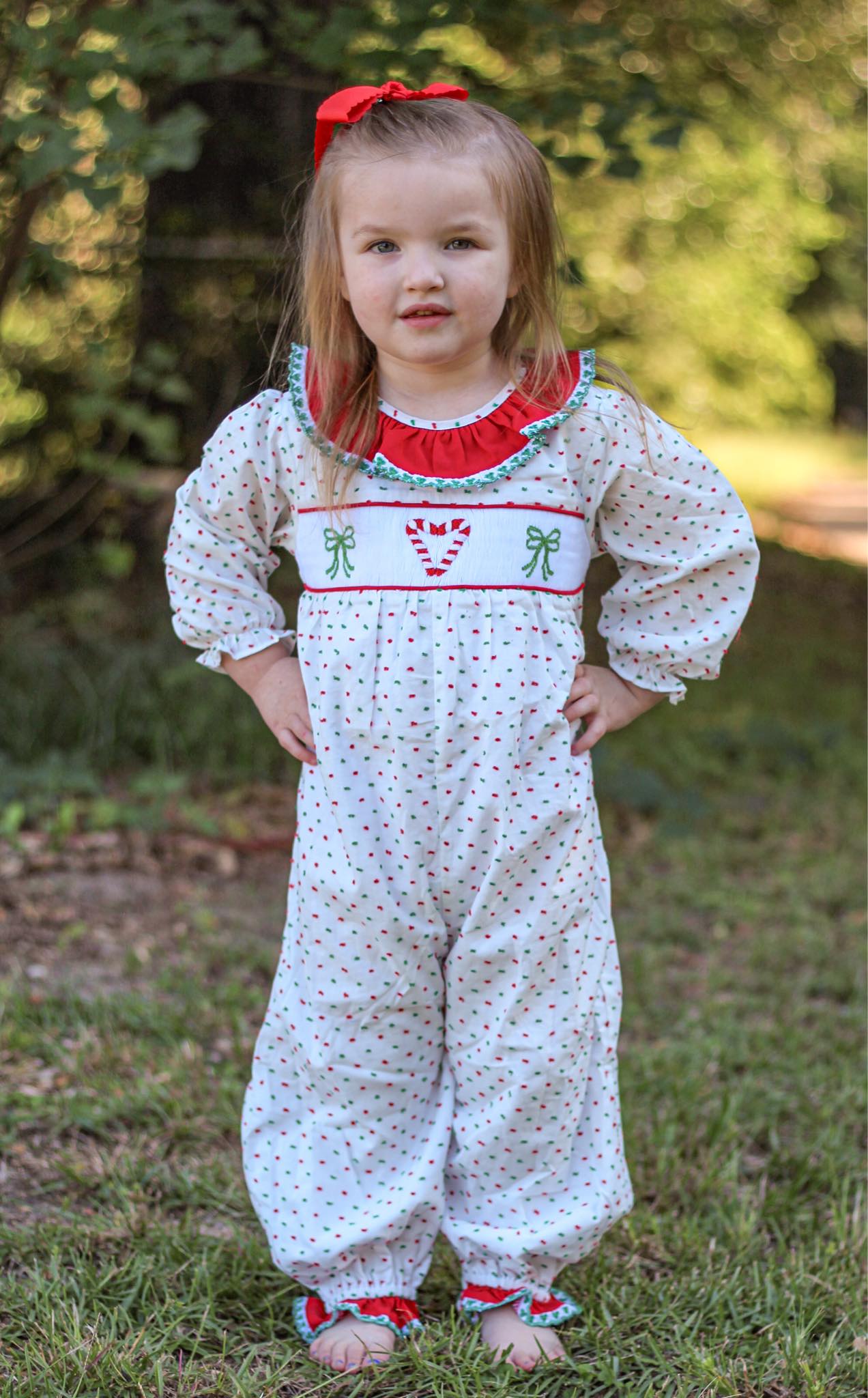 Girl’s Smocked Candy Cane Romper