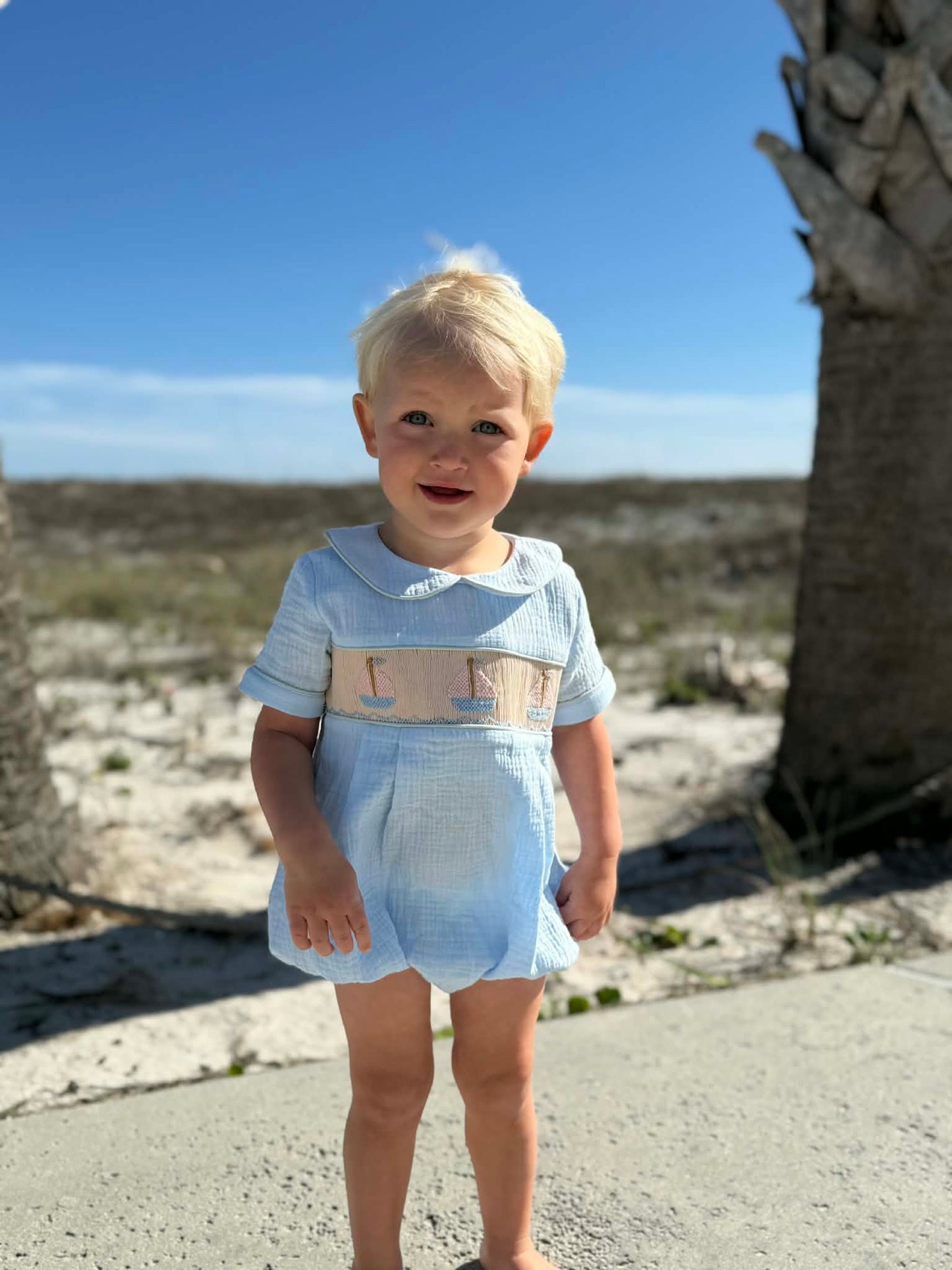 Boys Smocked Sail Boat Bubble
