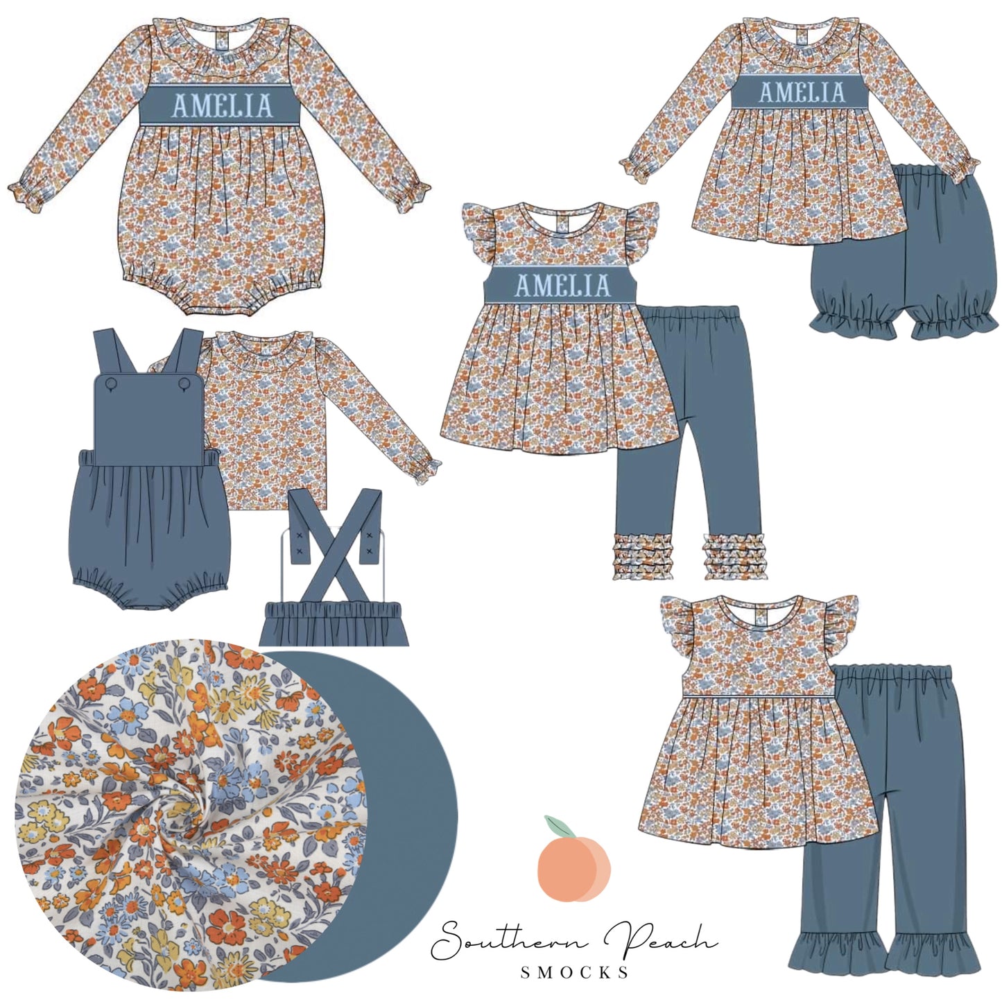 Girl’s  Floral Bubble Short Set (Smocking says Mama’s Girl)