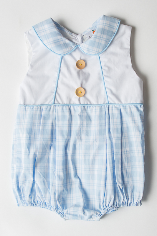 Boy's Blue & White Plaid Bubble
