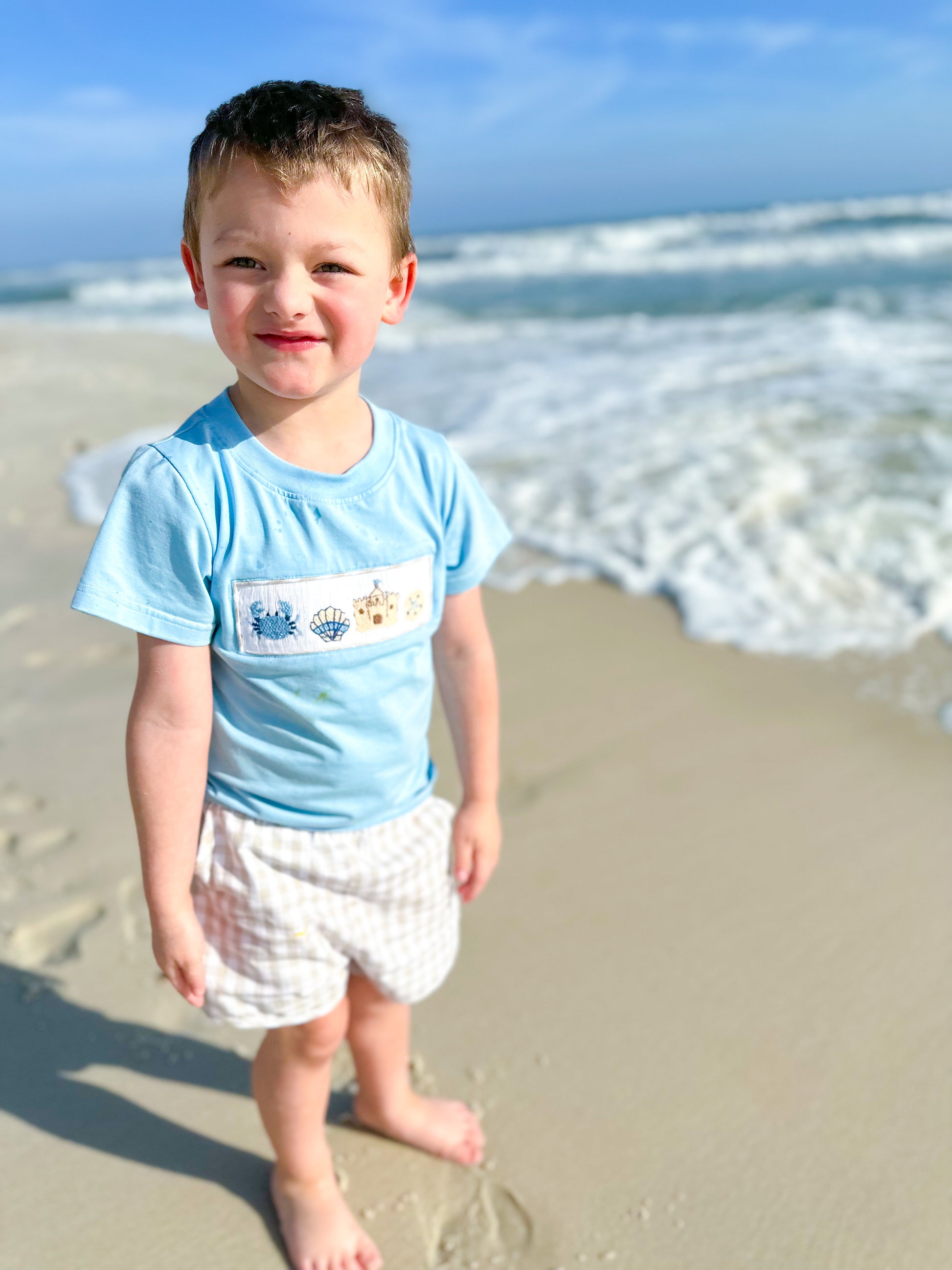 boy's smocked beach short set outfit